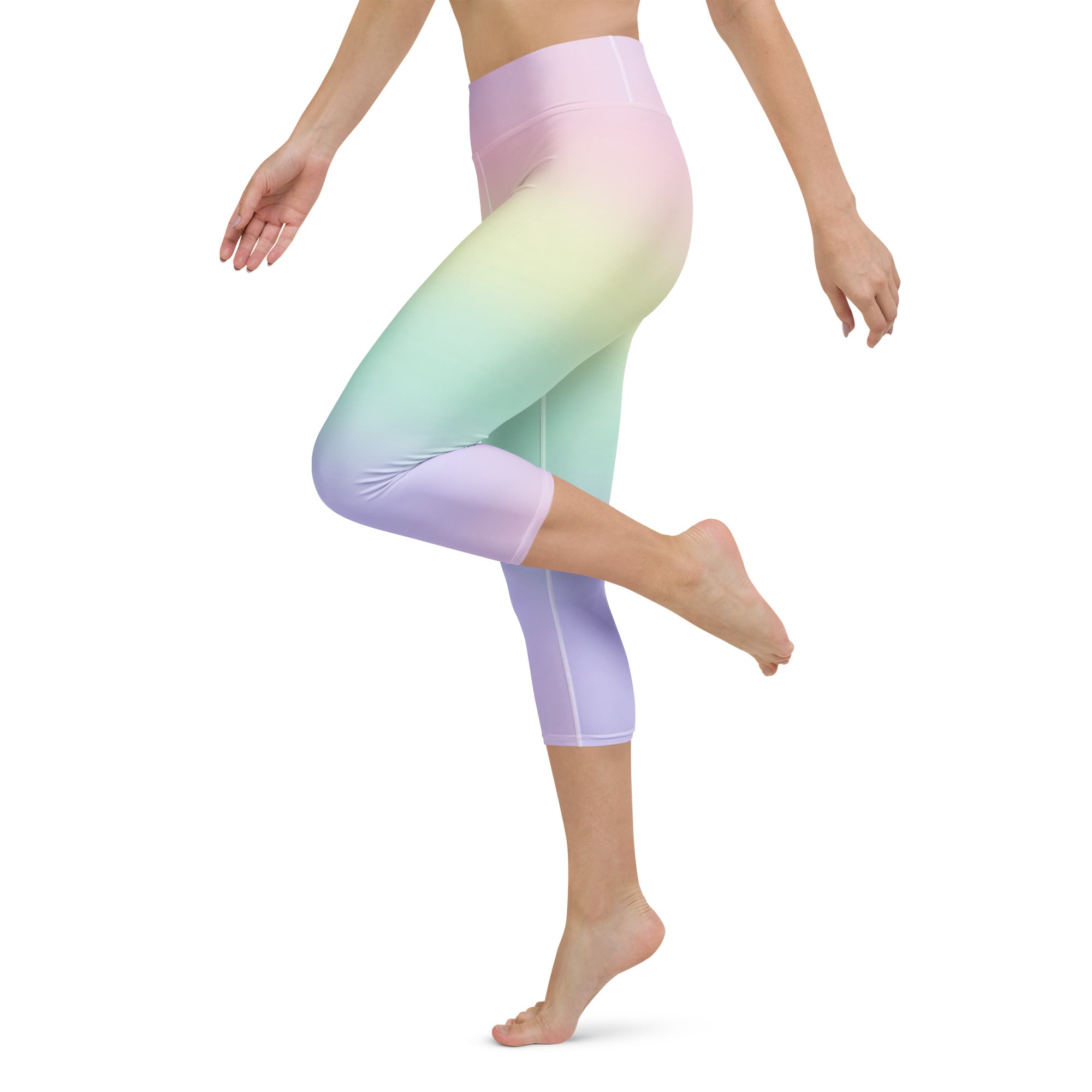 Women's Pastel Rainbow Buttery Soft Yoga Capri Leggings – High-Rise, Moisture-Wicking, Soft Stretch Activewear Pants