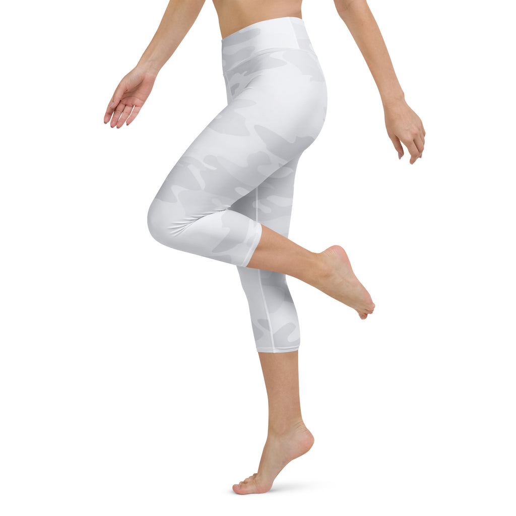 Women’s white camouflage buttery soft high-rise moisture-wicking yoga capri leggings for activewear