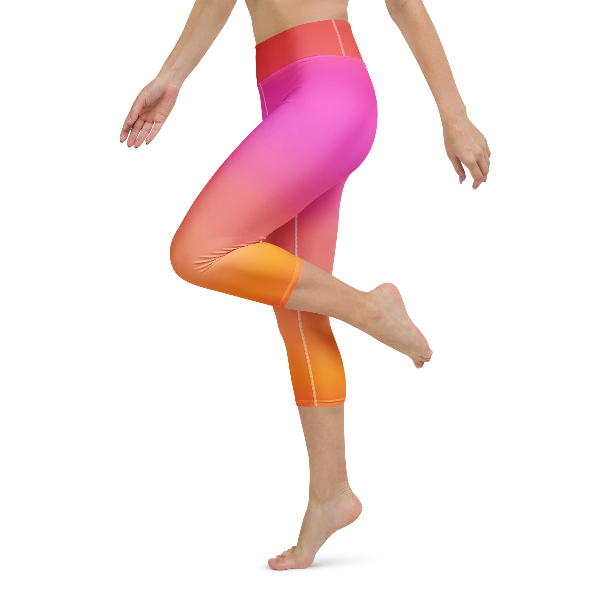 Women's Sunset Ombre Buttery Soft Yoga Capri Leggings – High-Rise, Moisture-Wicking, Soft Stretch Activewear Pants