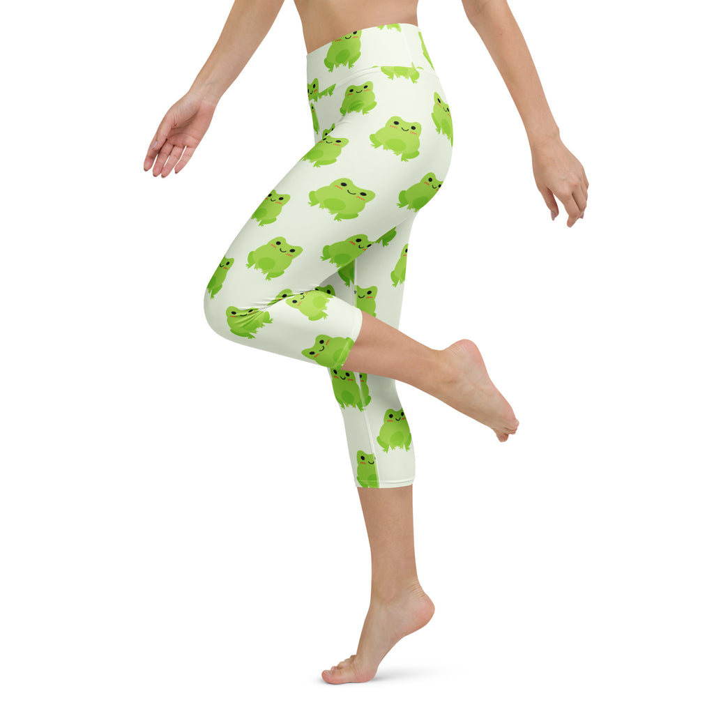 Women's Green Frog Buttery Soft Yoga Capri Leggings – High-Rise, Moisture-Wicking, Soft Stretch Activewear Pants