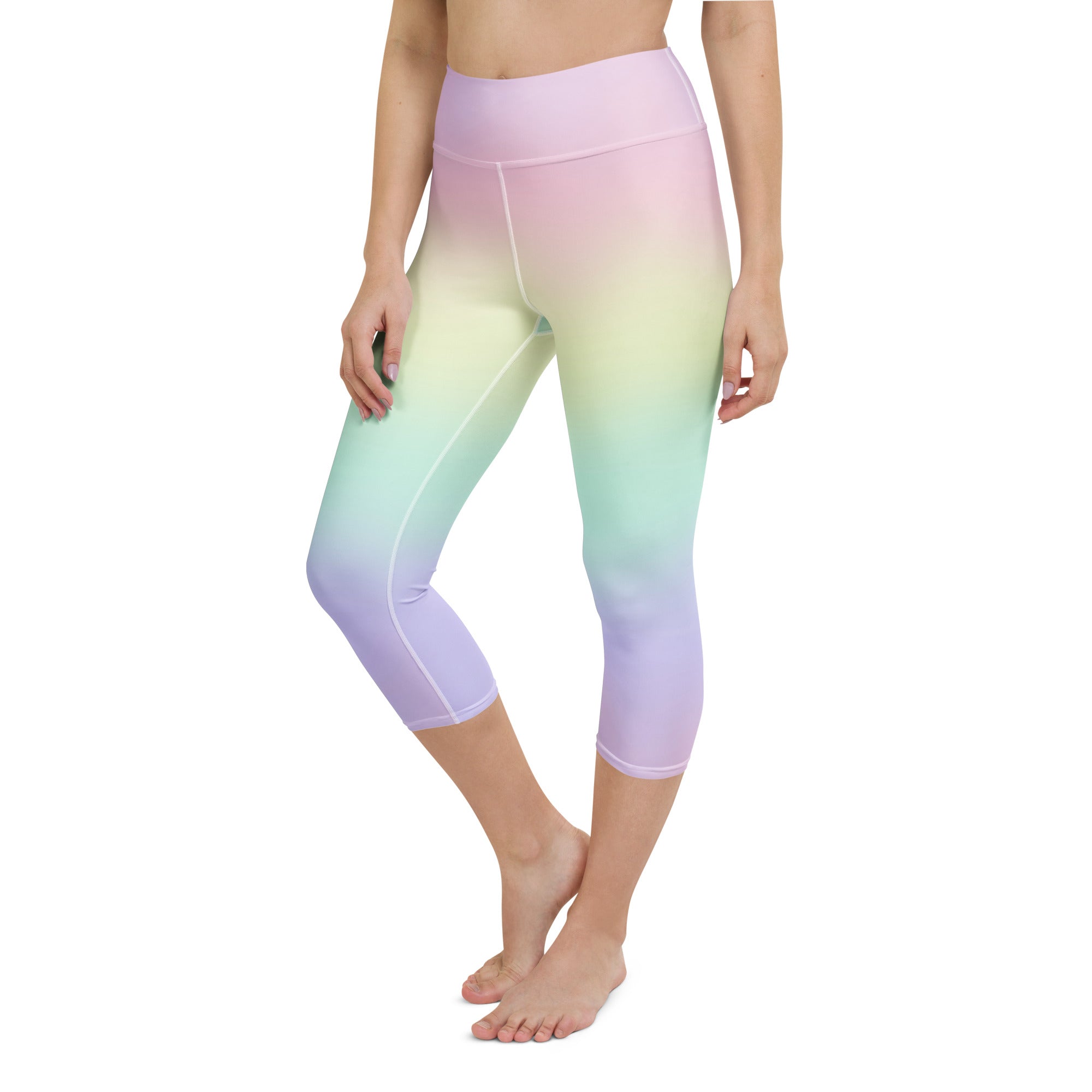 Women's Pastel Rainbow Buttery Soft Yoga Capri Leggings – High-Rise, Moisture-Wicking, Soft Stretch Activewear Pants