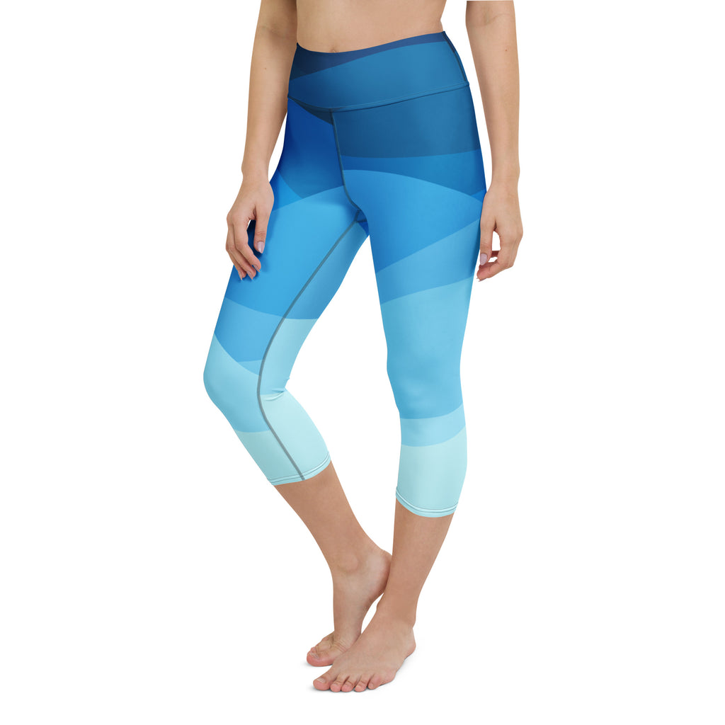 Women’s wavy blue high-rise buttery soft yoga capri leggings with moisture-wicking soft stretch fabric