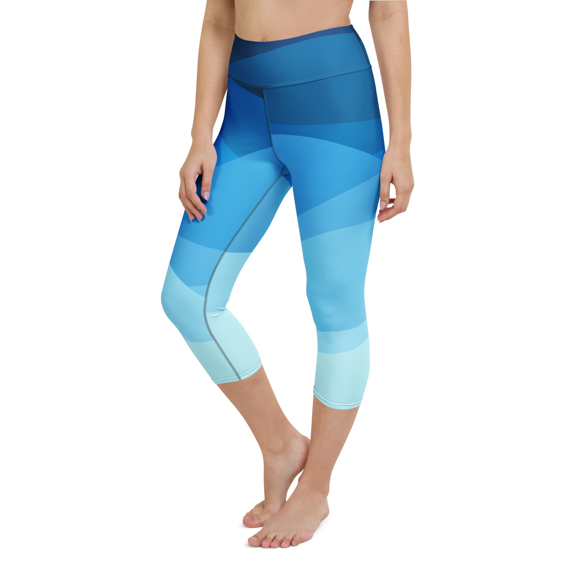 Women’s wavy blue high-rise buttery soft yoga capri leggings with moisture-wicking soft stretch fabric