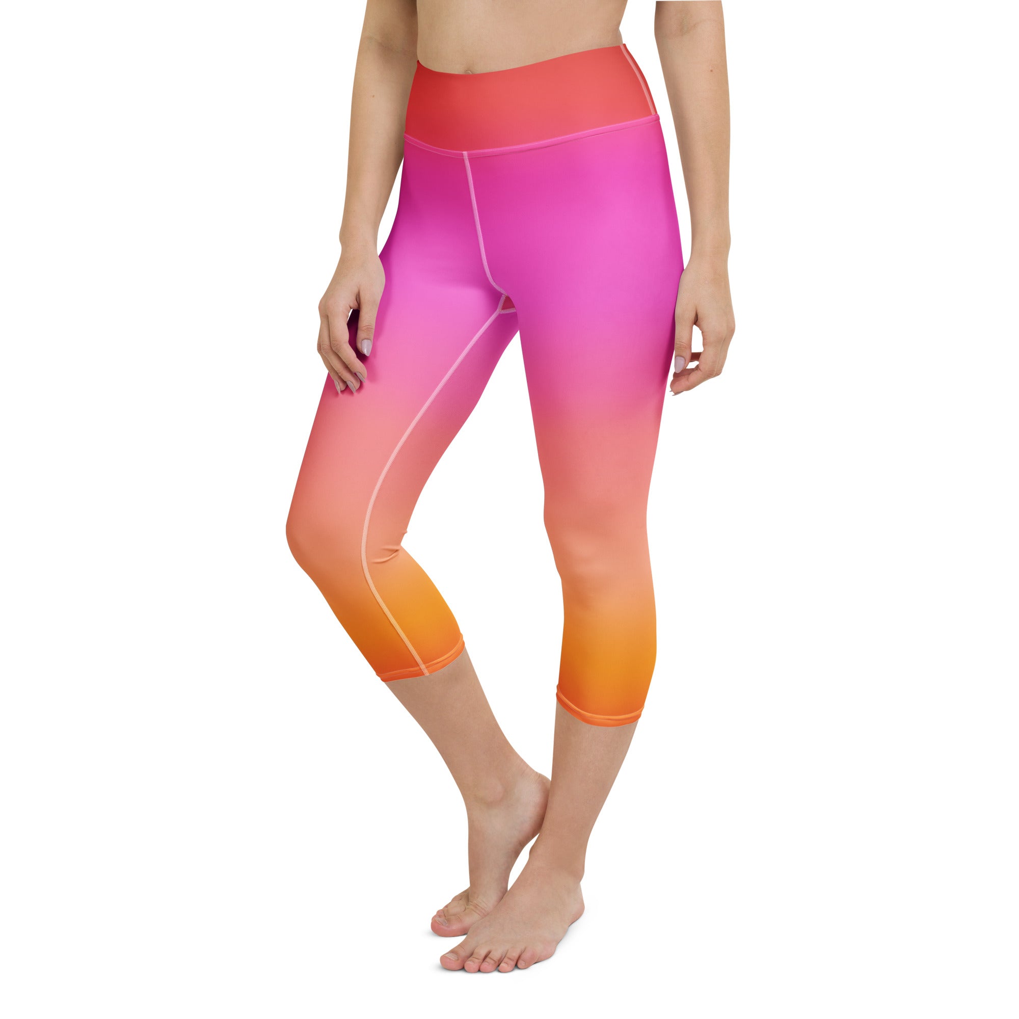 Women's Sunset Ombre Buttery Soft Yoga Capri Leggings – High-Rise, Moisture-Wicking, Soft Stretch Activewear Pants