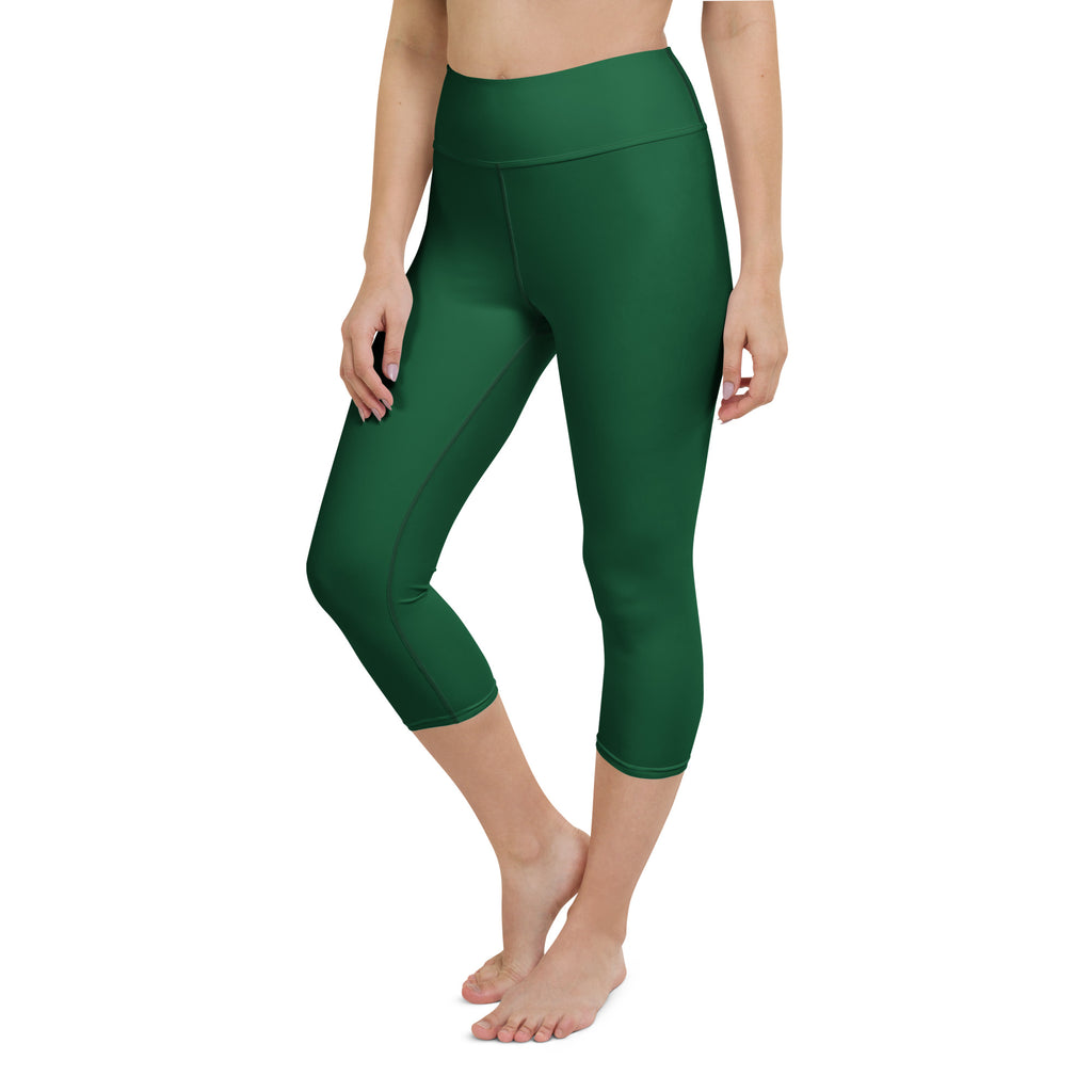 Women's Dark Green Buttery Soft Yoga Capri Leggings – High-Rise, Moisture-Wicking, Soft Stretch Activewear Pants