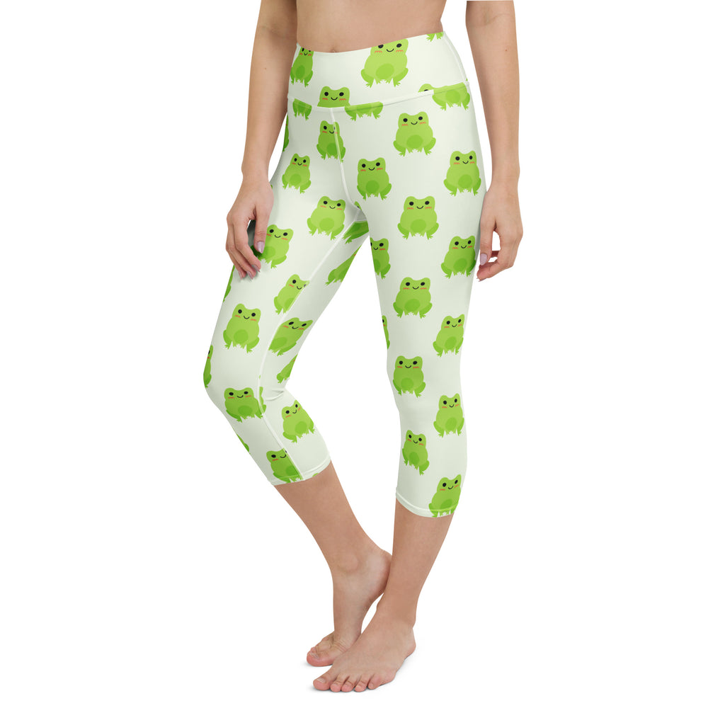 Women's Green Frog Buttery Soft Yoga Capri Leggings – High-Rise, Moisture-Wicking, Soft Stretch Activewear Pants