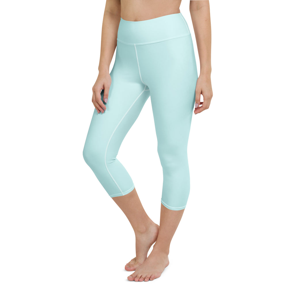 Women’s mint buttery soft high-rise light blue capri leggings with moisture-wicking soft stretch fabric