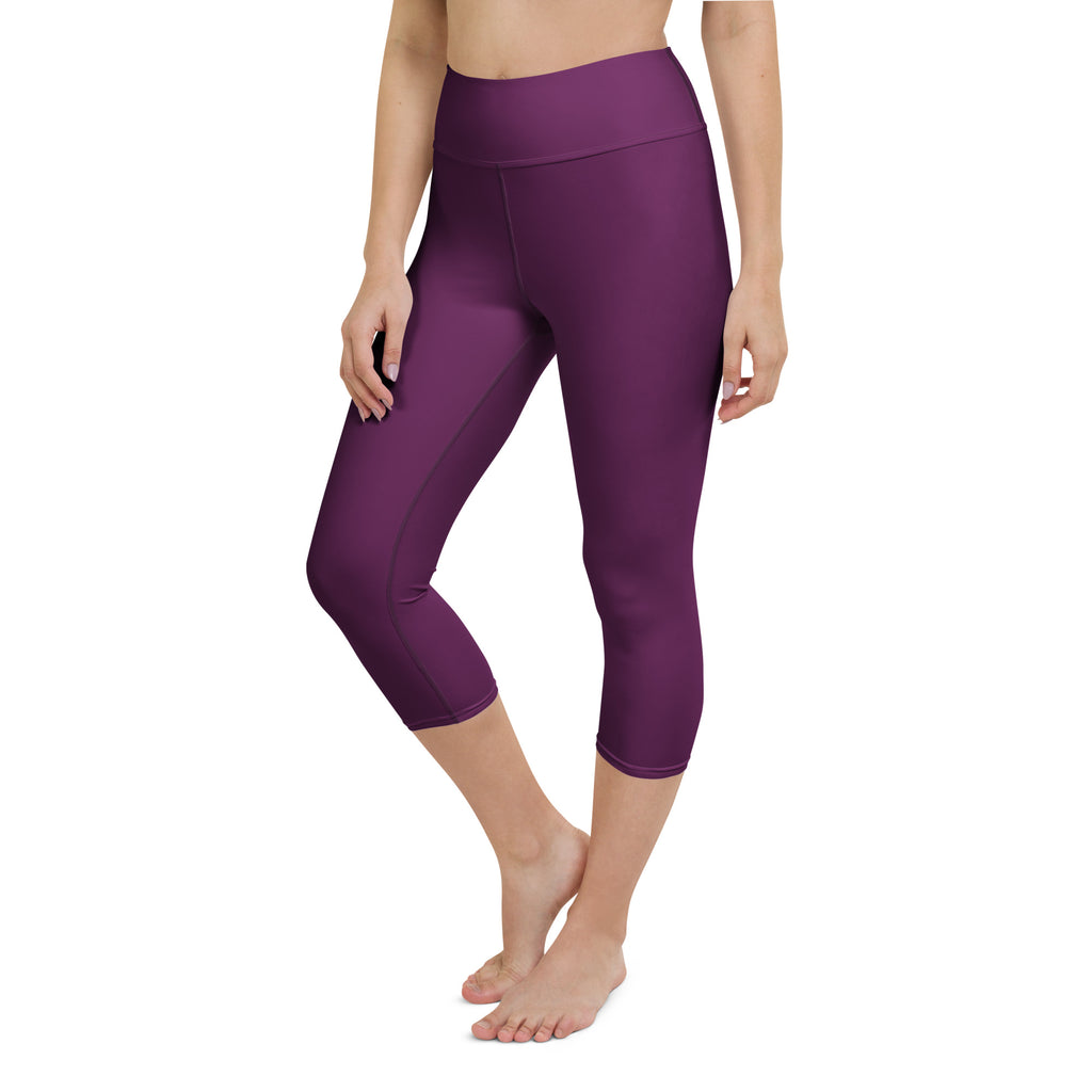Women’s plum purple high-rise buttery soft yoga capri leggings with moisture-wicking soft stretch fabric