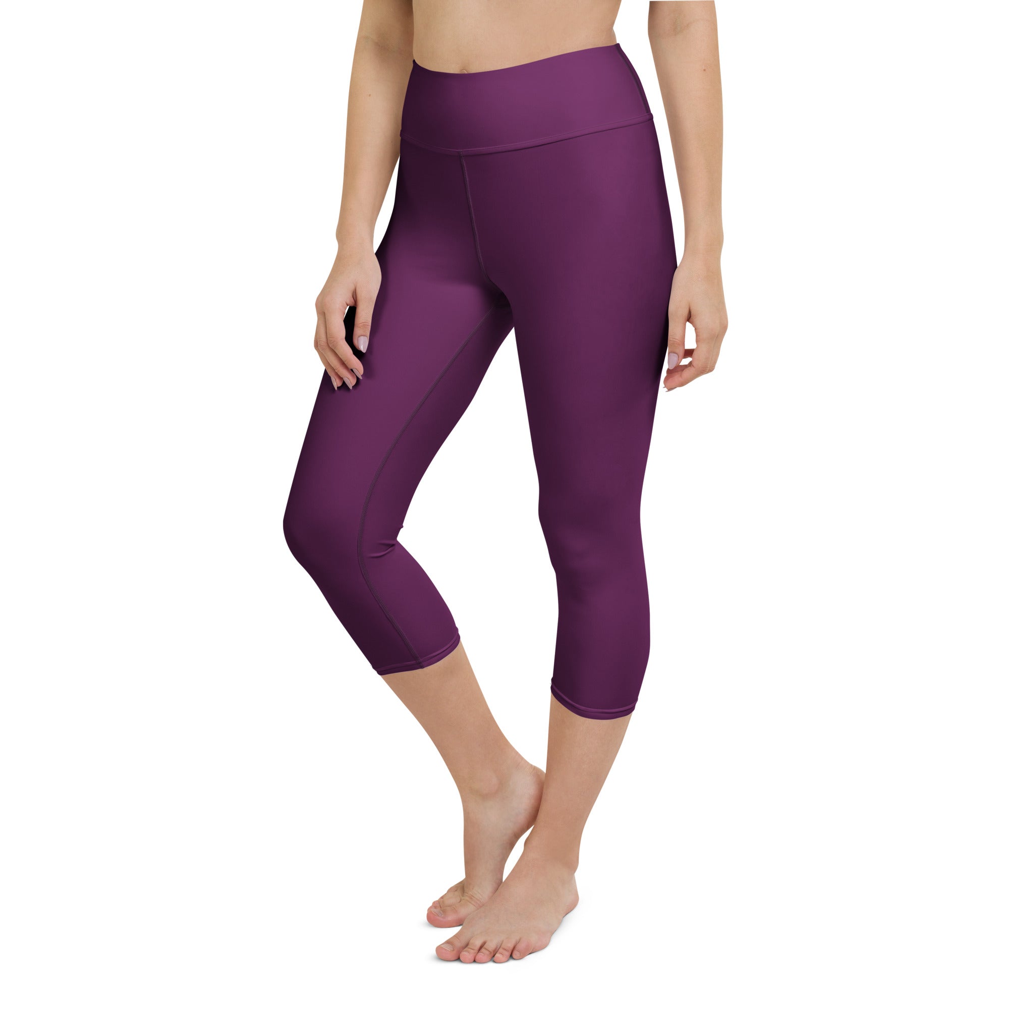 Women’s plum purple high-rise buttery soft yoga capri leggings with moisture-wicking soft stretch fabric