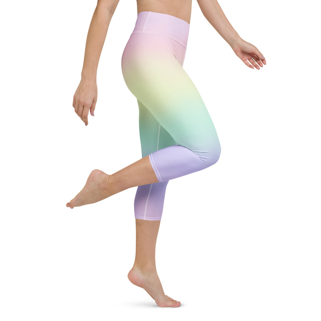 Women's Pastel Rainbow Buttery Soft Yoga Capri Leggings – High-Rise, Moisture-Wicking, Soft Stretch Activewear Pants