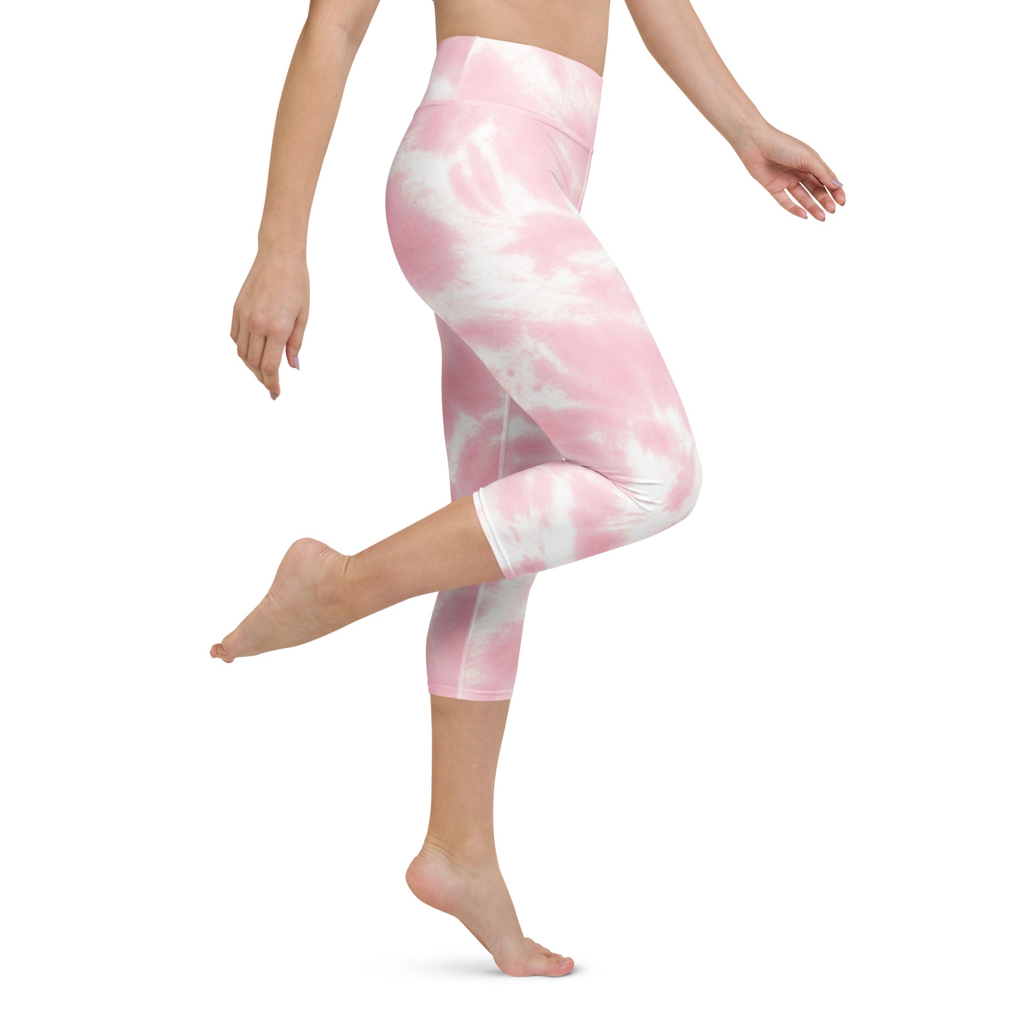 Women’s pink and white tie dye buttery soft high rise capri leggings moisture wicking soft stretch activewear pants