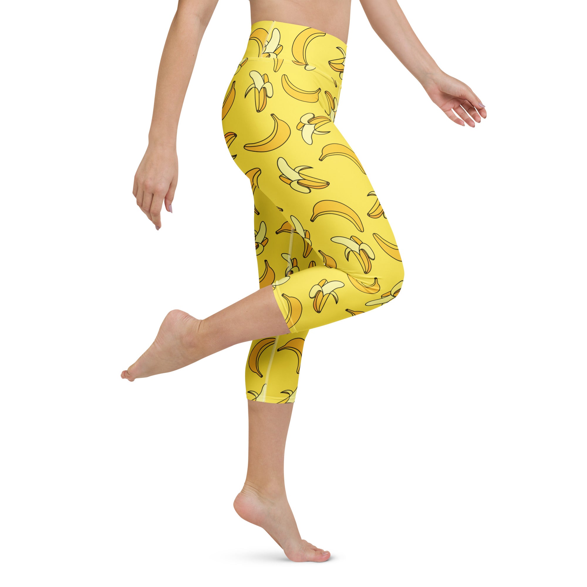 Women’s yellow banana buttery soft high-rise capri leggings with moisture-wicking soft stretch fabric
