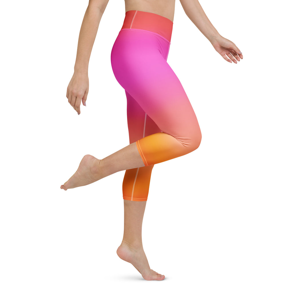 Women's Sunset Ombre Buttery Soft Yoga Capri Leggings – High-Rise, Moisture-Wicking, Soft Stretch Activewear Pants