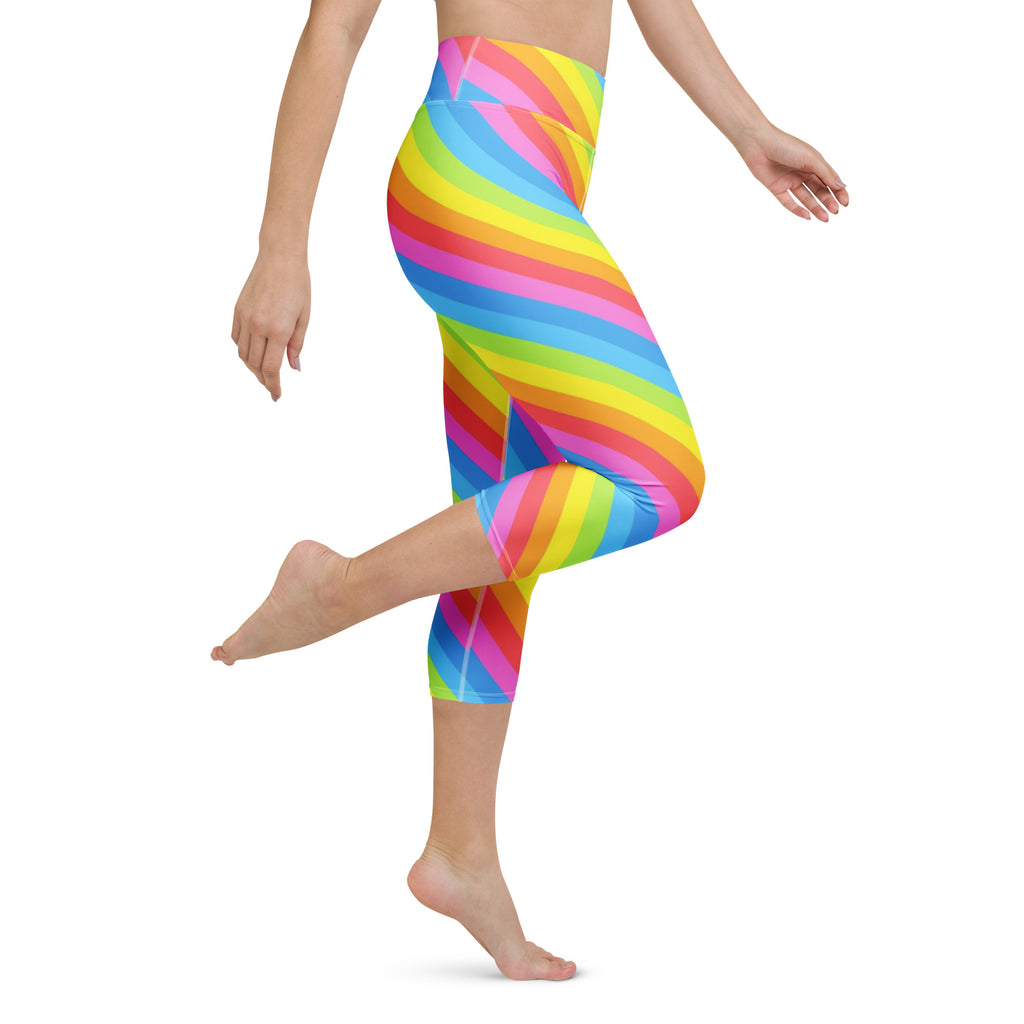 Women's Rainbow Stripe Buttery Soft Yoga Capri Leggings – High-Rise, Moisture-Wicking, Soft Stretch Activewear Pants