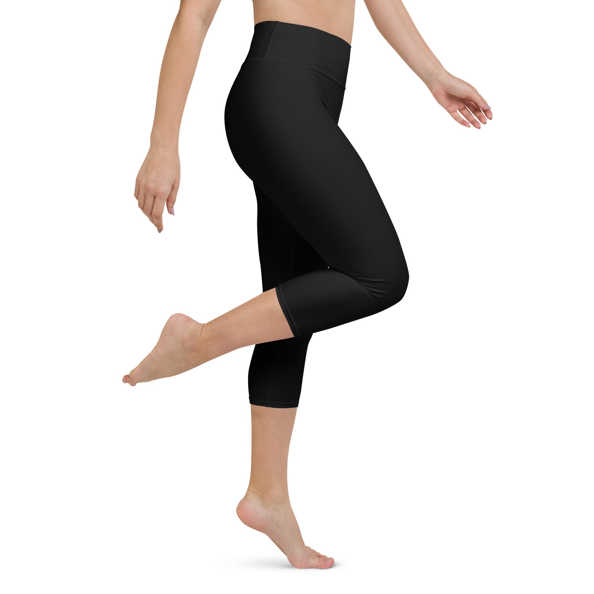 Women’s black buttery soft high-rise yoga capri leggings with moisture-wicking soft stretch fabric