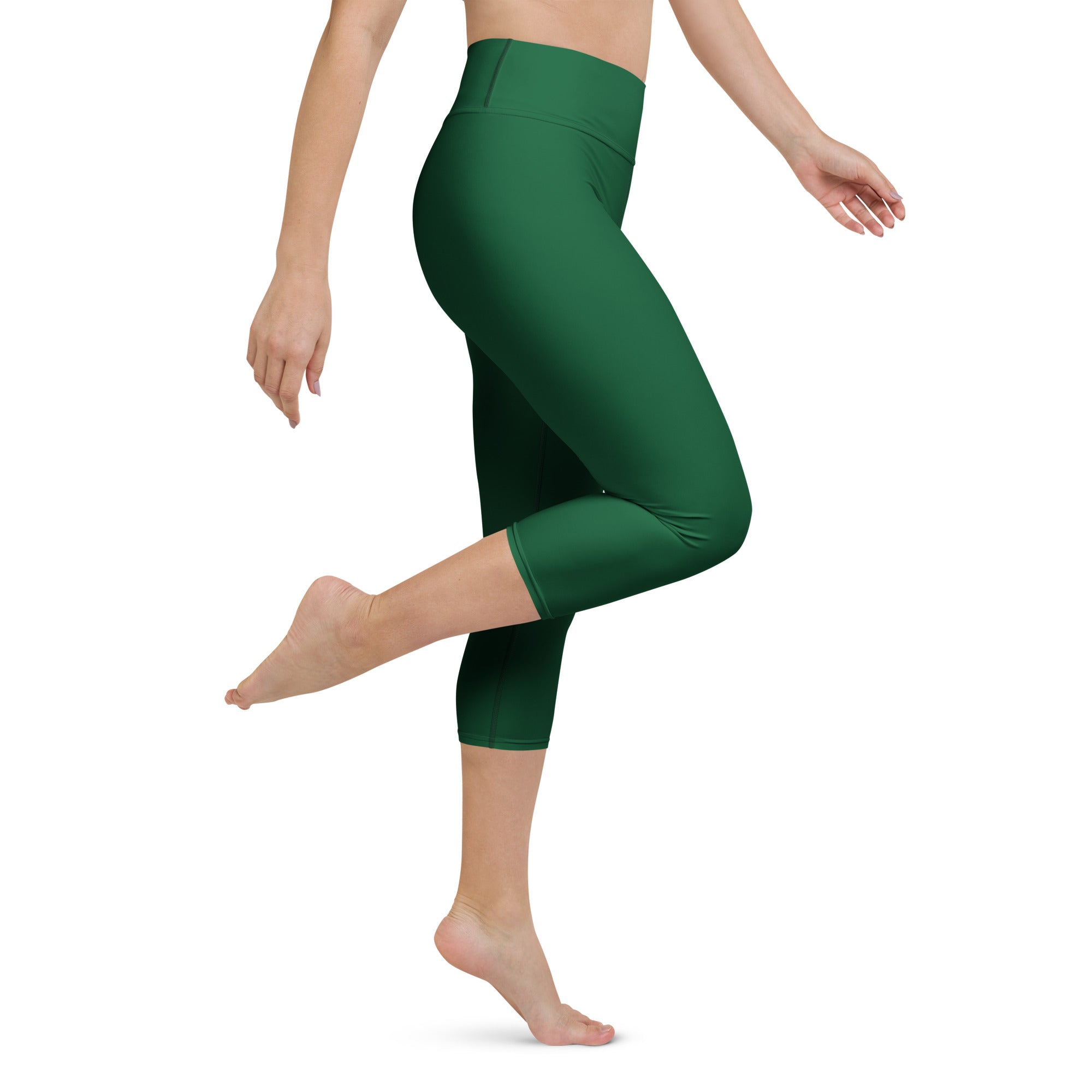 Women's Dark Green Buttery Soft Yoga Capri Leggings – High-Rise, Moisture-Wicking, Soft Stretch Activewear Pants