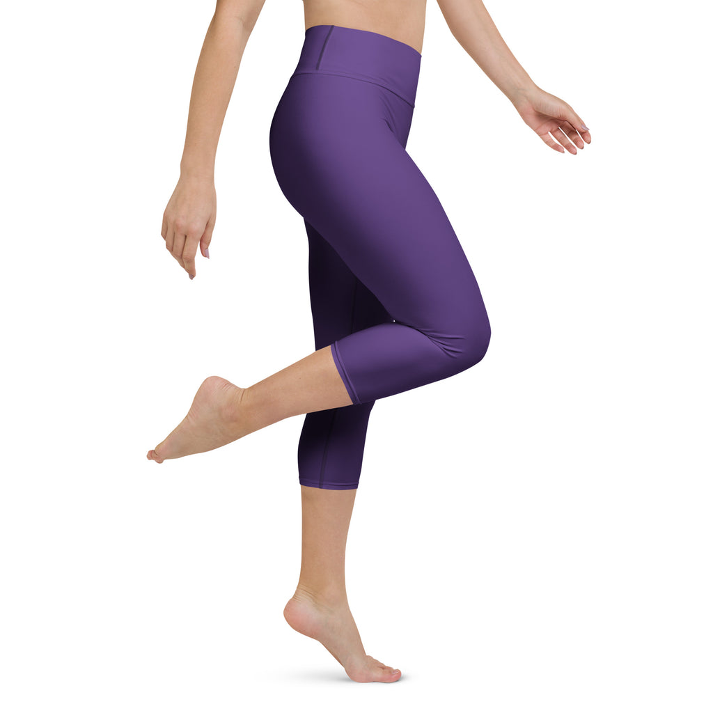 Women’s dark purple high-rise buttery soft yoga capri leggings with moisture-wicking soft stretch fabric