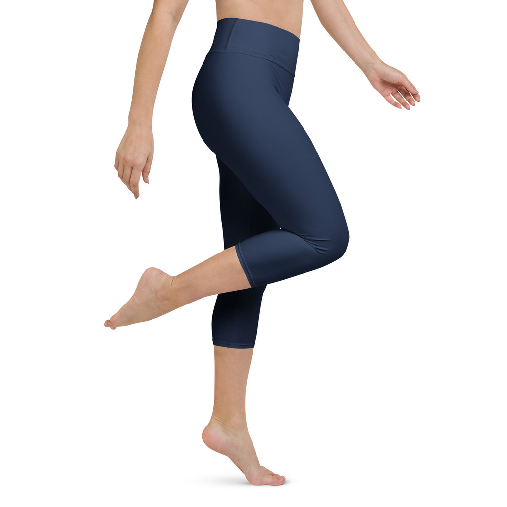 Women’s navy high-rise buttery soft yoga capri leggings with moisture-wicking soft stretch fabric front view
