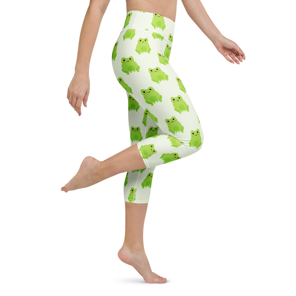 Women's Green Frog Buttery Soft Yoga Capri Leggings – High-Rise, Moisture-Wicking, Soft Stretch Activewear Pants
