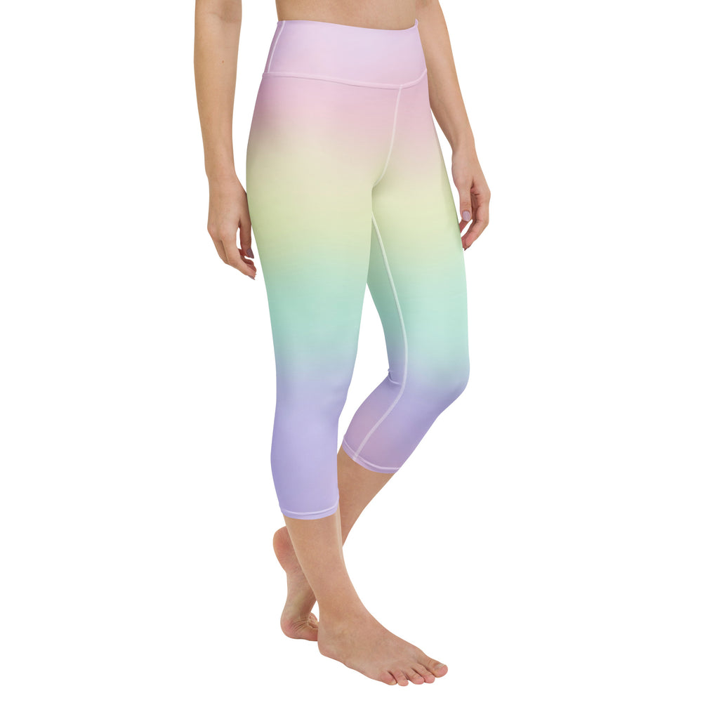 Women's Pastel Rainbow Buttery Soft Yoga Capri Leggings – High-Rise, Moisture-Wicking, Soft Stretch Activewear Pants