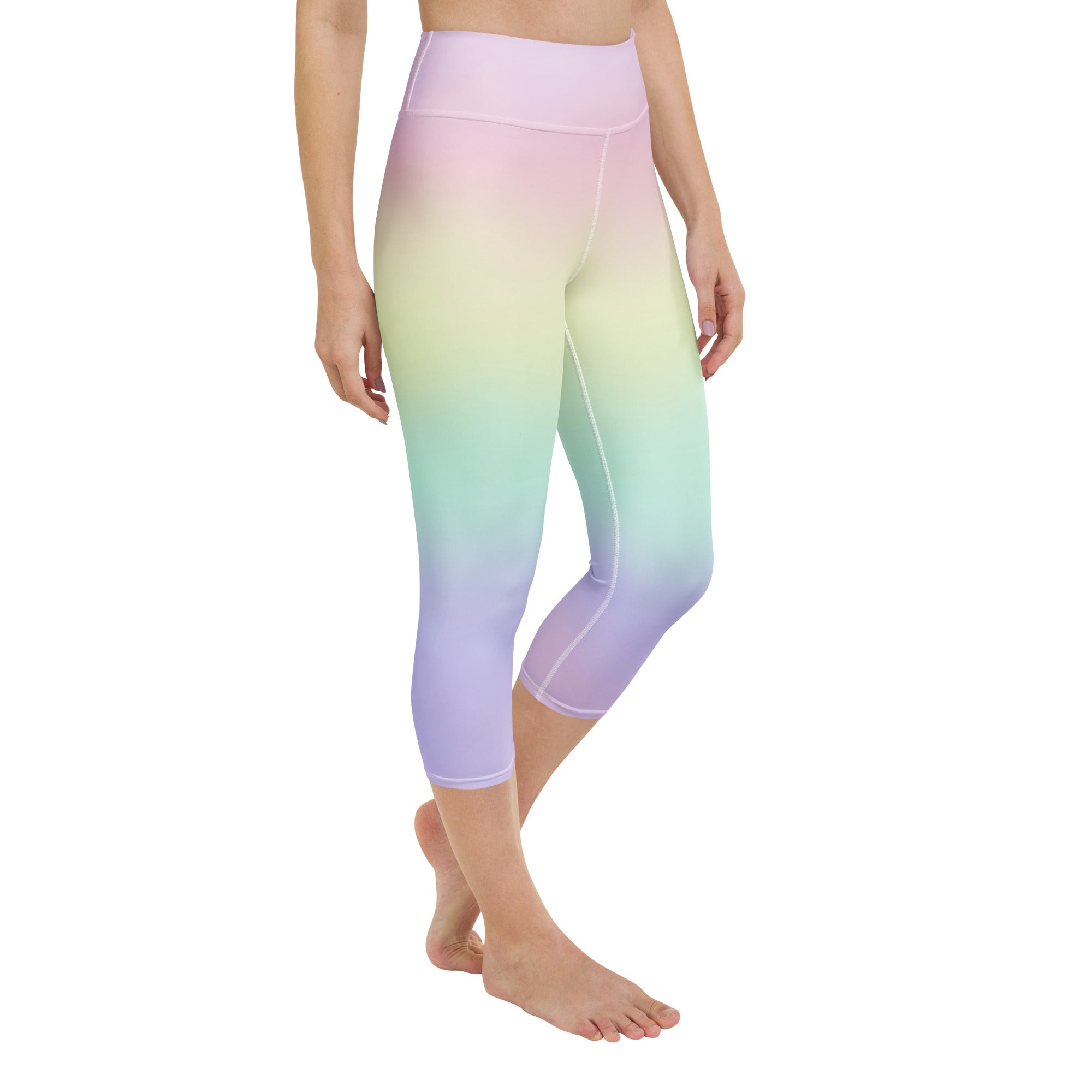 Women's Pastel Rainbow Buttery Soft Yoga Capri Leggings – High-Rise, Moisture-Wicking, Soft Stretch Activewear Pants