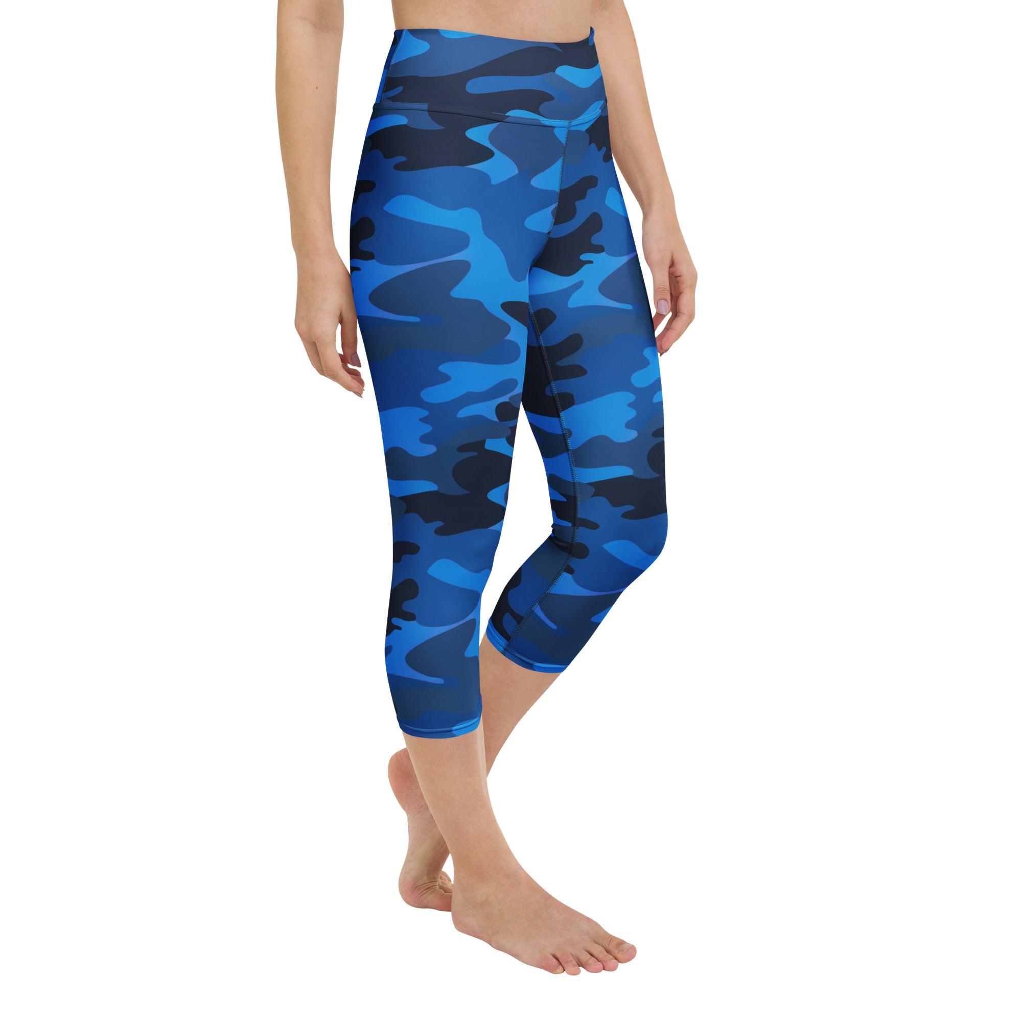 Women’s blue and black camouflage buttery soft high-rise moisture-wicking yoga capri leggings