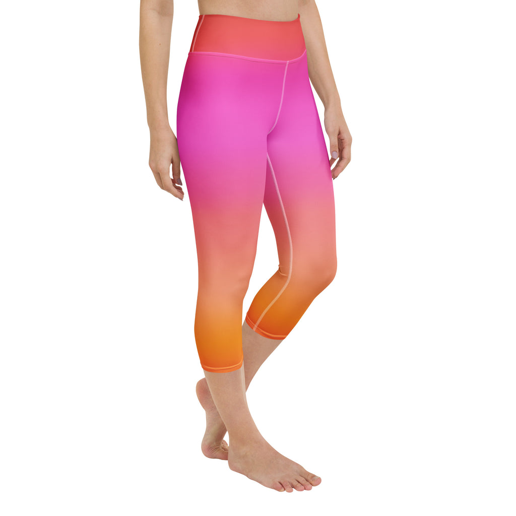 Women's Sunset Ombre Buttery Soft Yoga Capri Leggings – High-Rise, Moisture-Wicking, Soft Stretch Activewear Pants