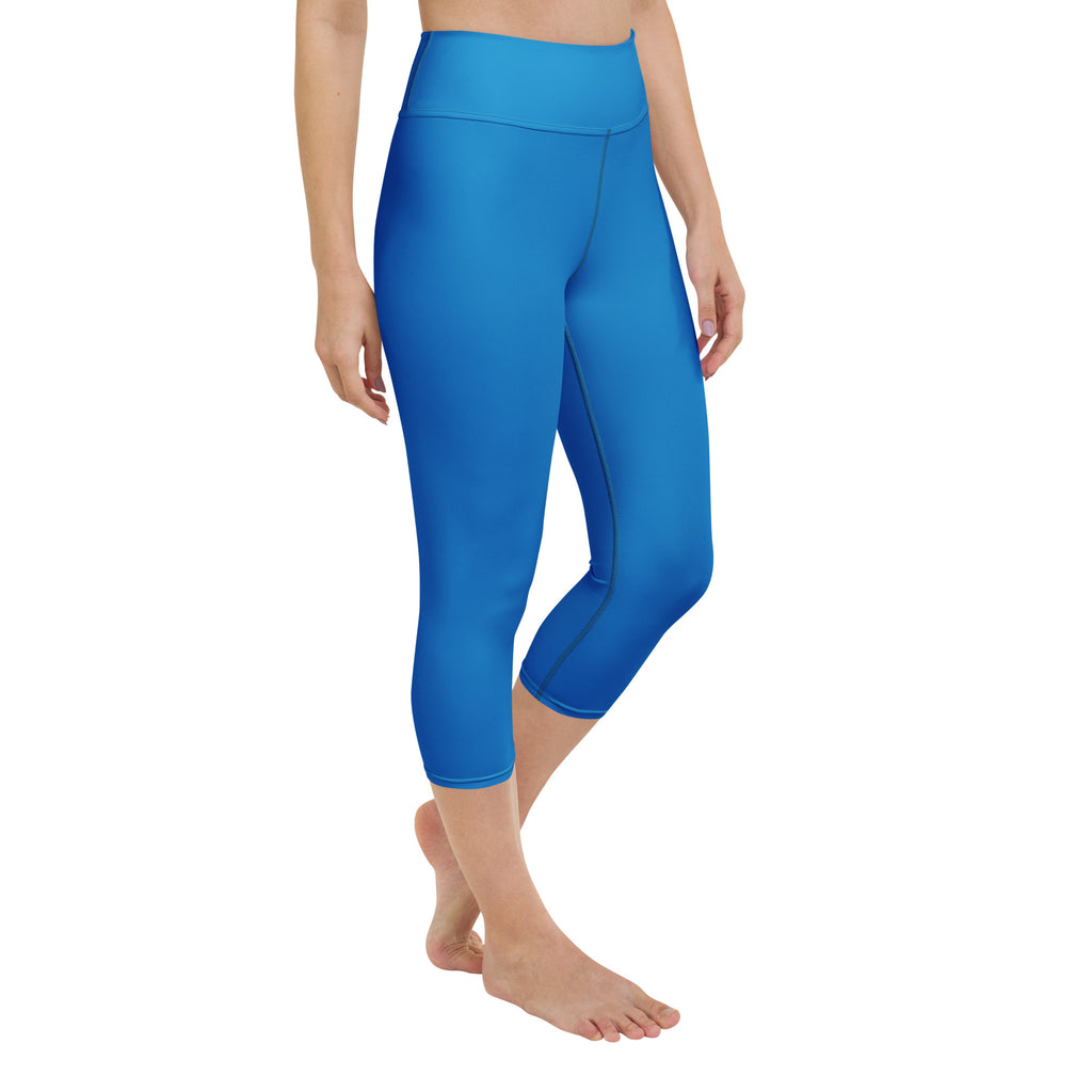 Women’s royal blue buttery soft high-rise capri leggings with moisture-wicking soft stretch fabric for yoga