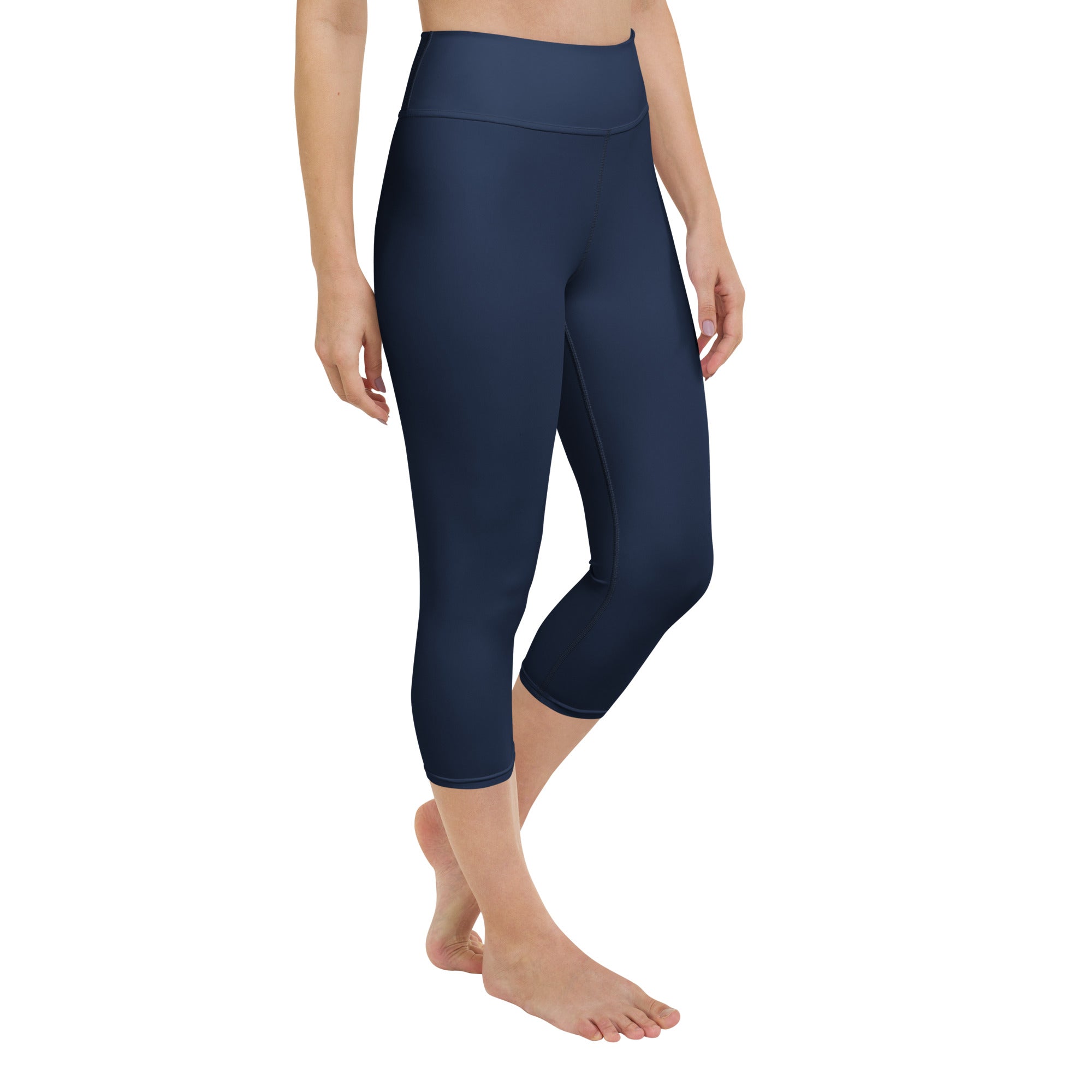 Women’s navy high-rise buttery soft yoga capri leggings with moisture-wicking fabric and soft stretch for activewear
