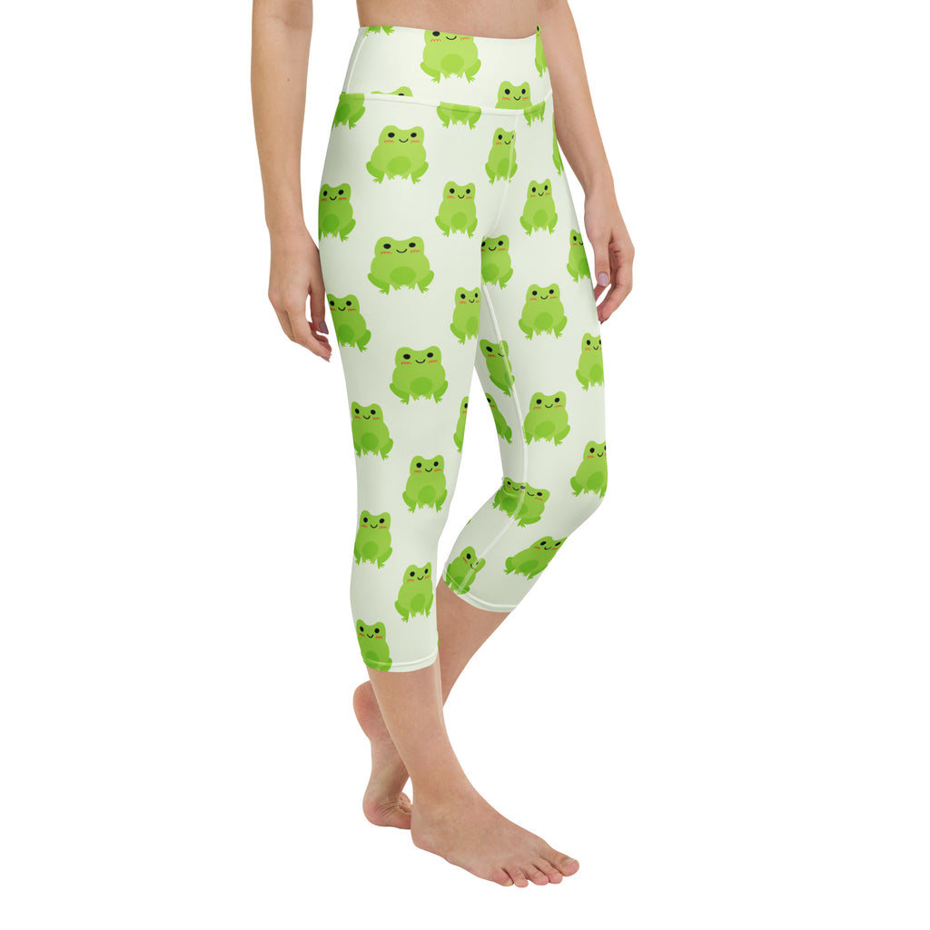 Women's Green Frog Buttery Soft Yoga Capri Leggings – High-Rise, Moisture-Wicking, Soft Stretch Activewear Pants