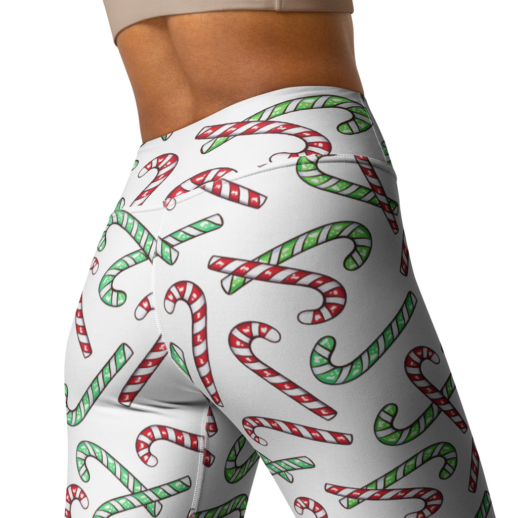 Women's Red & Green Candy Cane Christmas Buttery Soft Yoga Leggings