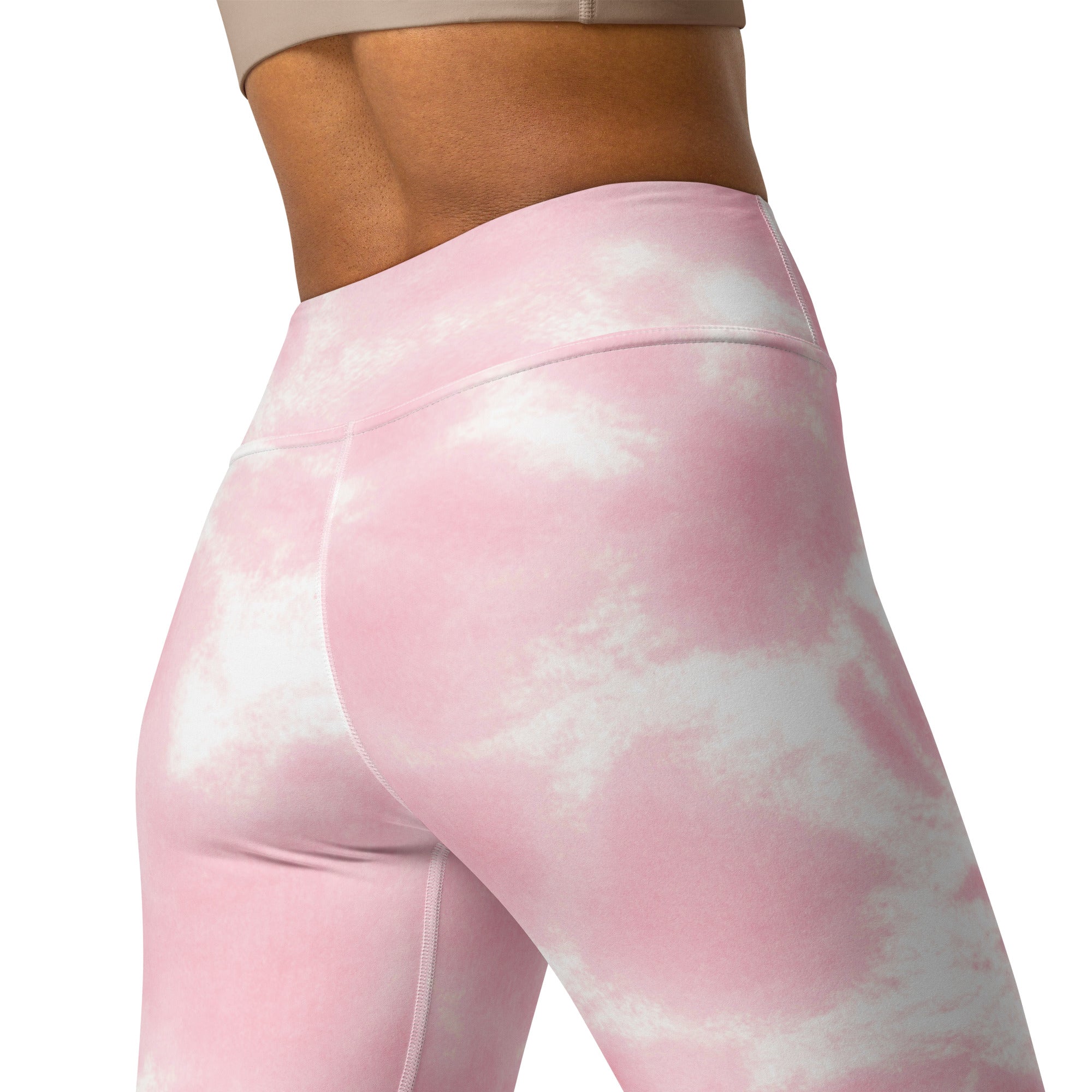 Women’s pink and white tie dye high waisted buttery soft yoga leggings for comfortable activewear