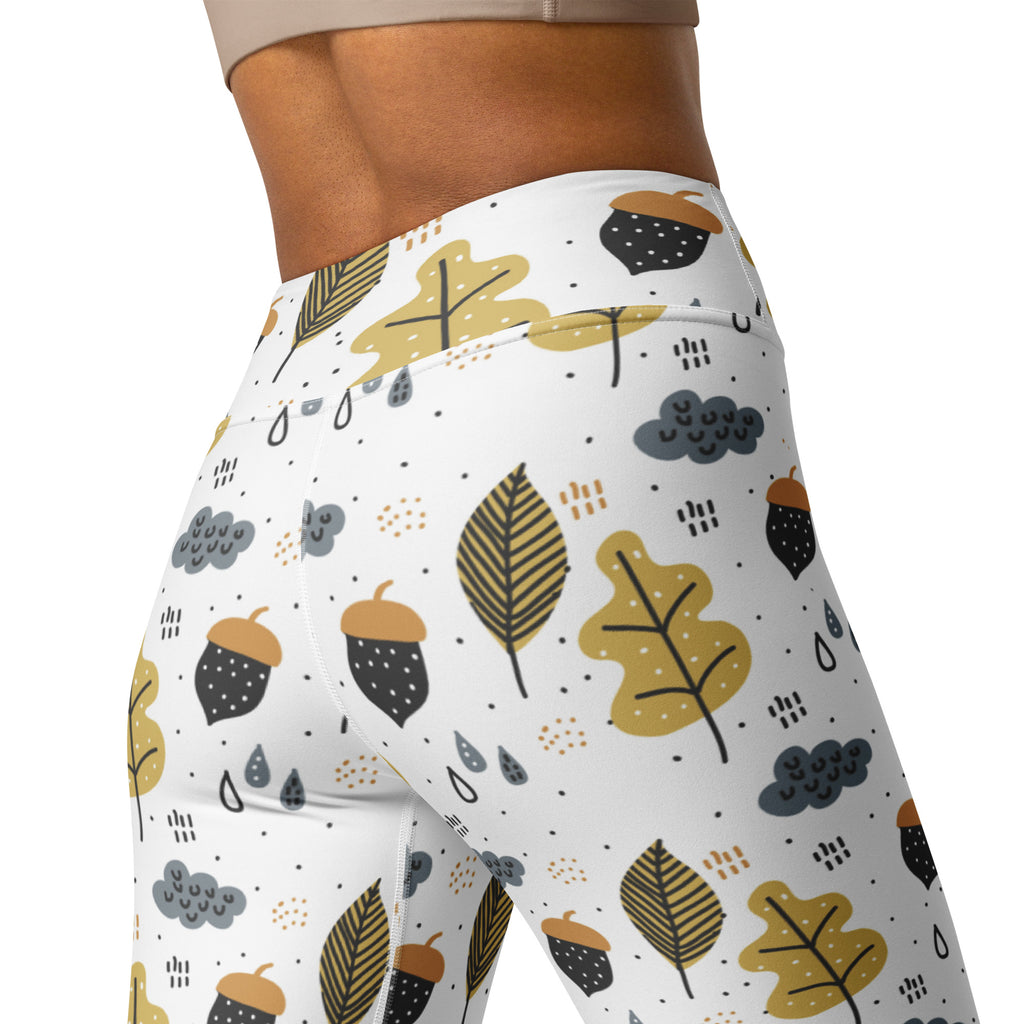Women's Fall Leaves & Acorn Buttery Soft Yoga Leggings - Quick Drying, High Waisted Comfort