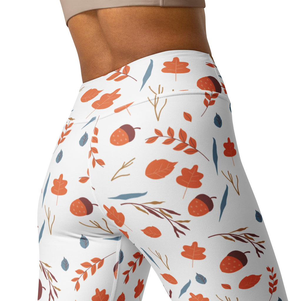 Women's Autumn Leaves & Acorn Buttery Soft Yoga Leggings - Quick Drying, High Waisted Comfort