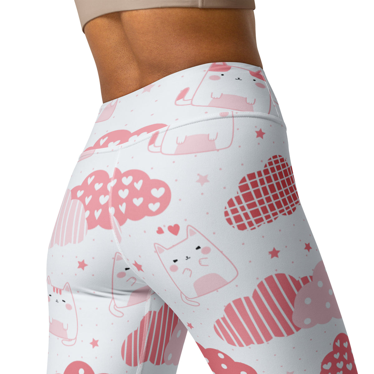 Women's Pink Cat Valentine Buttery Soft Yoga Leggings - Quick Drying, High Waisted Comfort