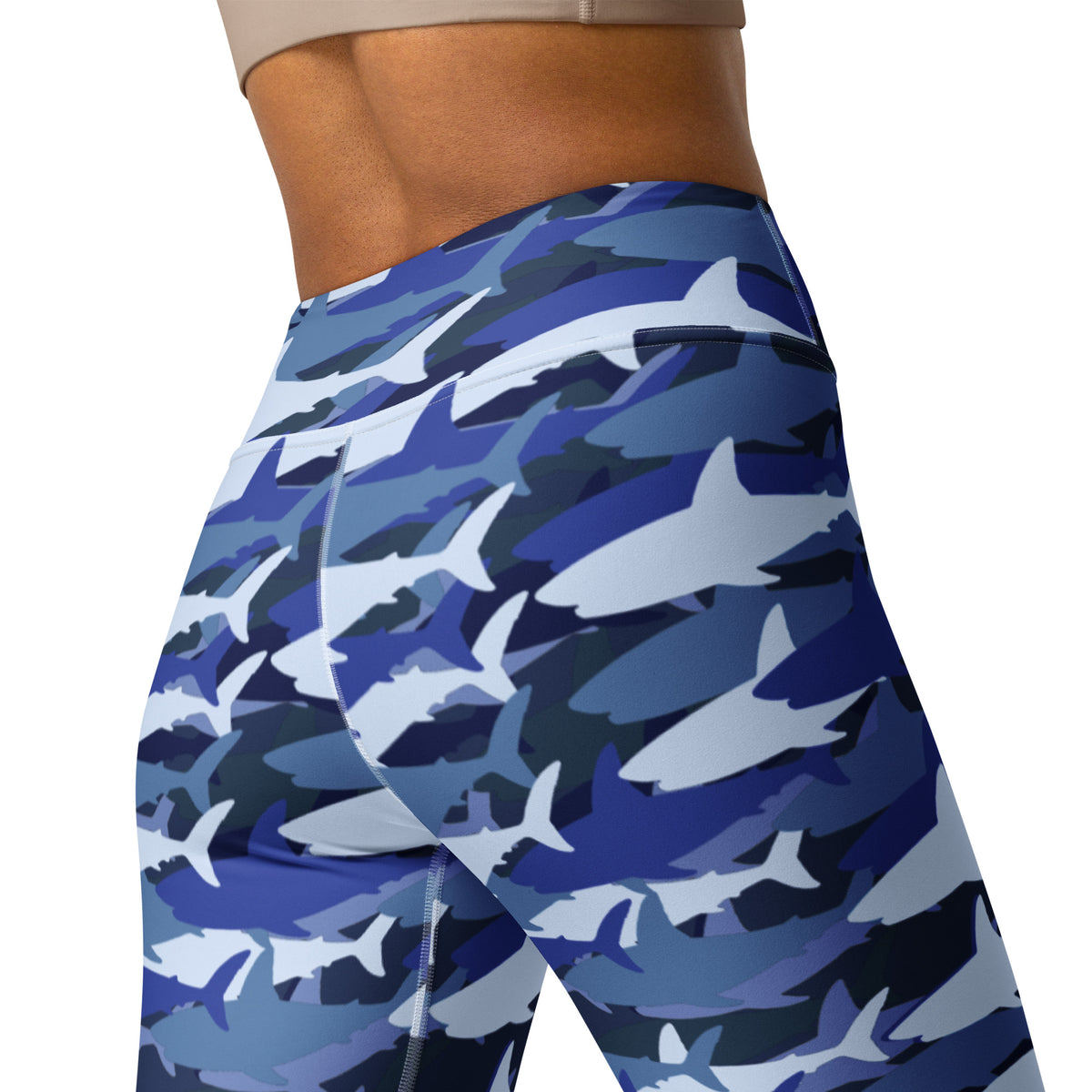 Women's Blue Shark Camouflage Buttery Soft Yoga Leggings - Quick Drying, High Waisted Comfort
