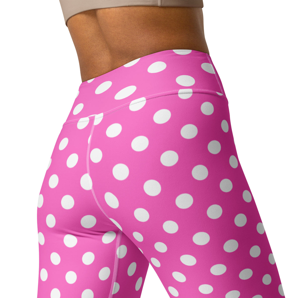 Women's Hot Pink Polka Dot Buttery Soft Yoga Leggings - Quick Drying, High Waisted Comfort