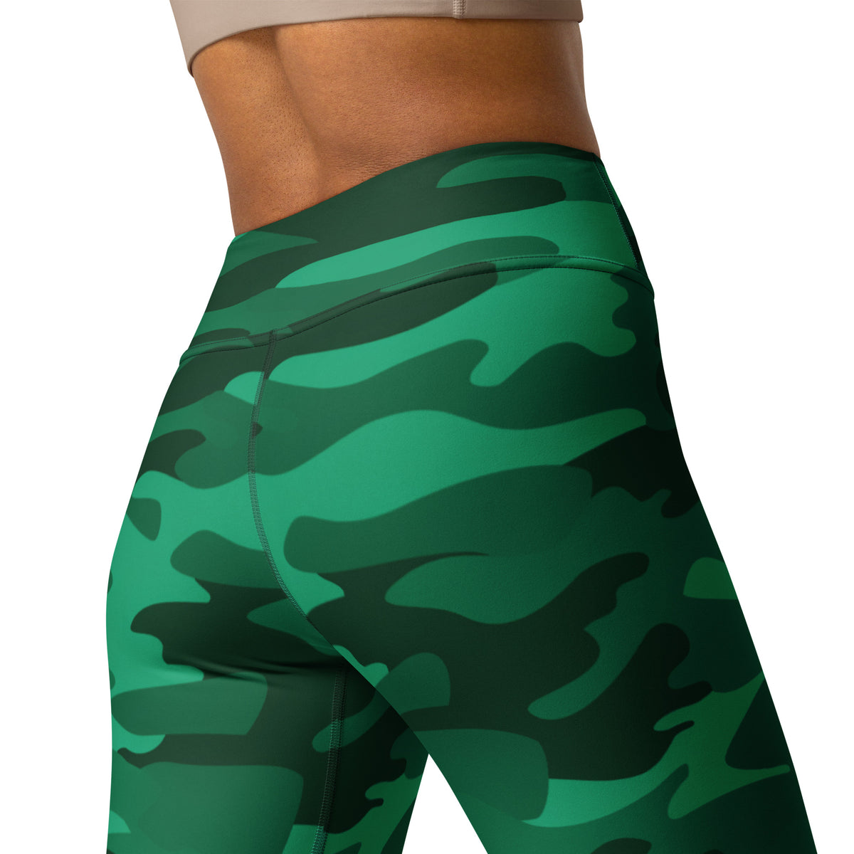 Women's Green Camouflage Buttery Soft Yoga Leggings - Quick Drying, High Waisted Comfort