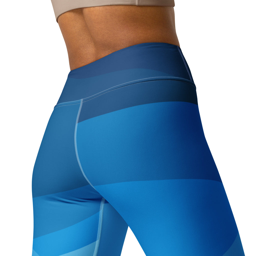 Women's Blue Ombre Ocean Waves Buttery Soft Yoga Leggings - Quick Drying, High Waisted Comfort