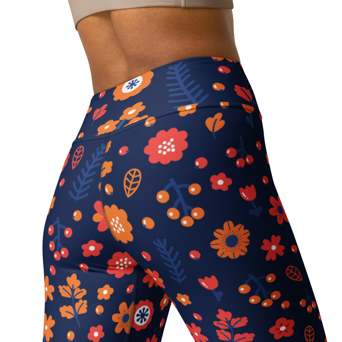 Women's Navy Floral Buttery Soft Yoga Leggings - Quick Drying, High Waisted Comfort