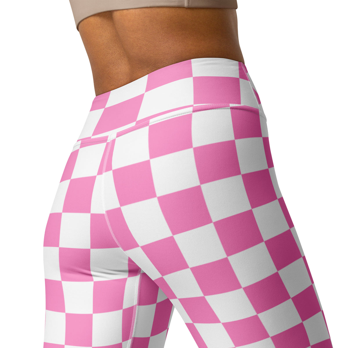 Women's Pink Checkered Buttery Soft Yoga Leggings - Quick Drying, High Waisted Comfort
