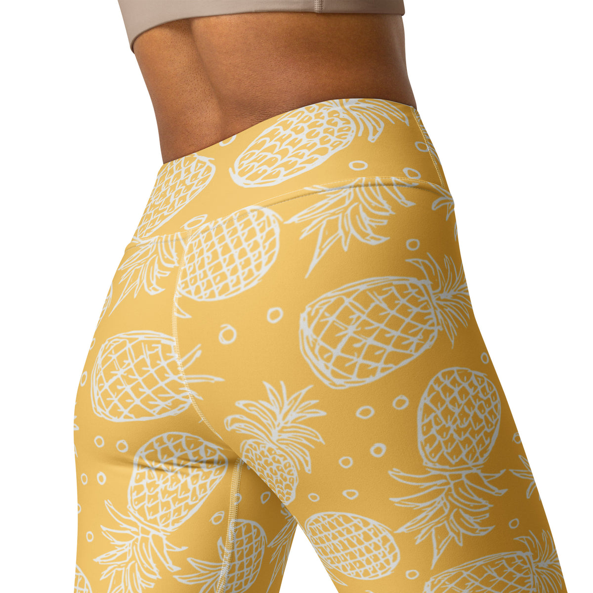 Women's Golden Yellow Pineapple Buttery Soft Yoga Leggings - Quick Drying, High Waisted Comfort
