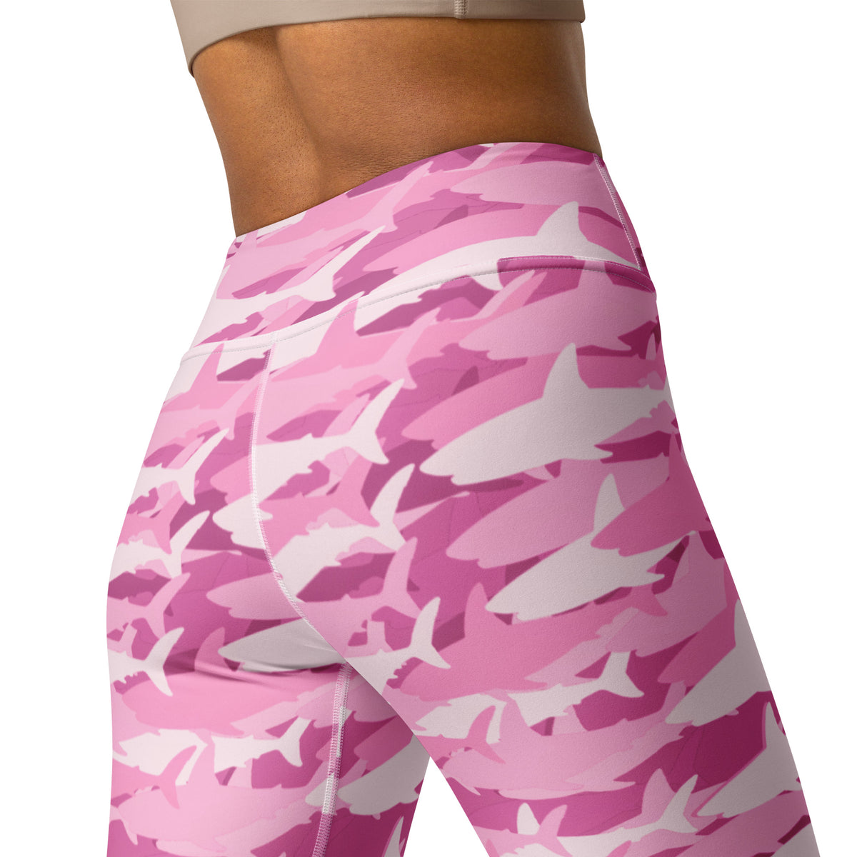 Women's Pink Shark Camouflage Buttery Soft Yoga Leggings - Quick Drying, High Waisted Comfort