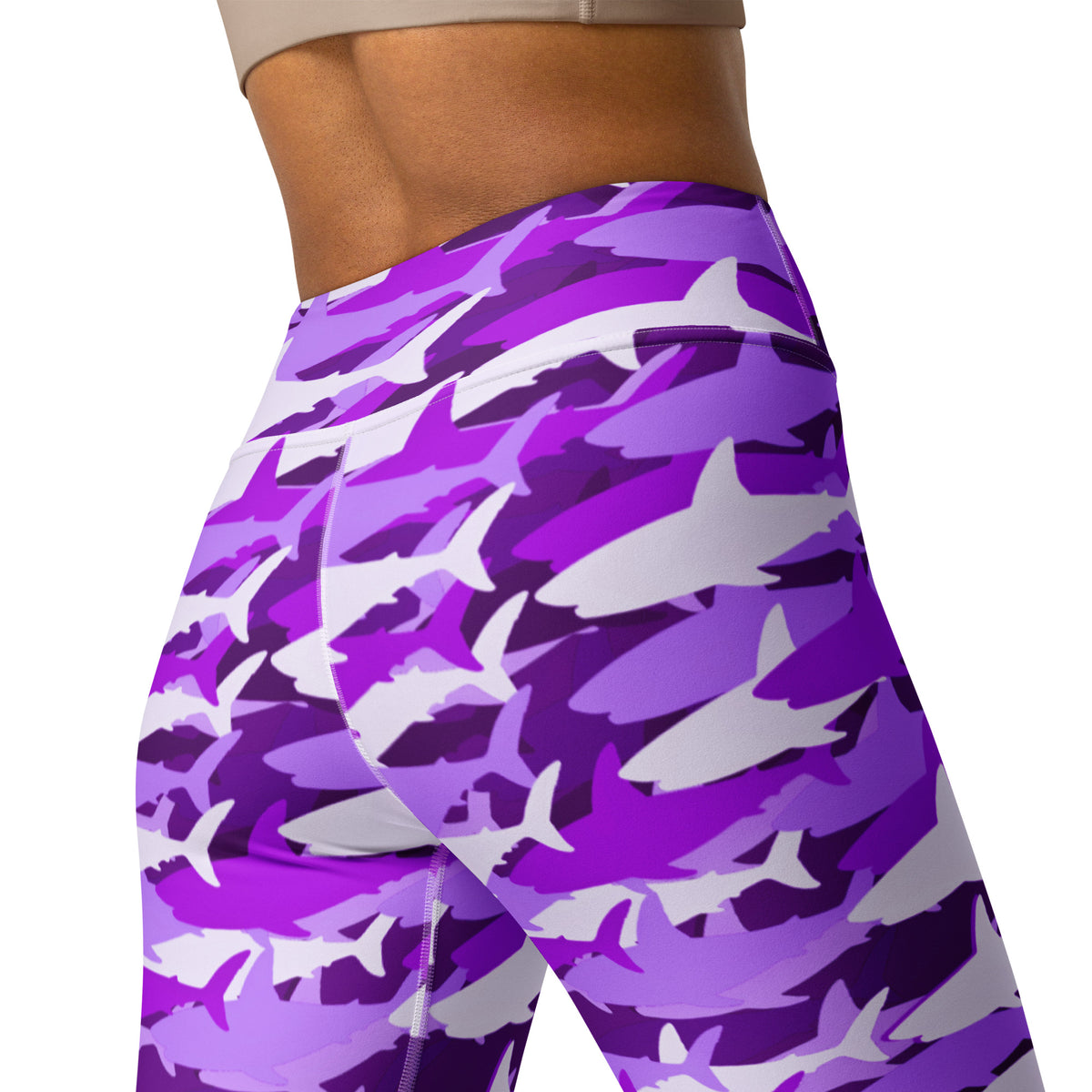 Women's Purple Shark Camouflage Buttery Soft Yoga Leggings - Quick Drying, High Waisted Comfort