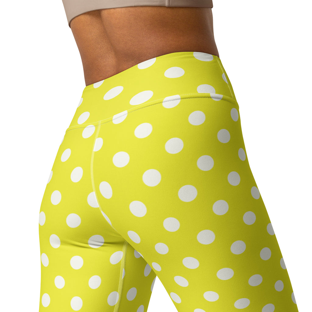 Women's Vibrant Yellow Polka Dot Buttery Soft Yoga Leggings - Quick Drying, High Waisted Comfort