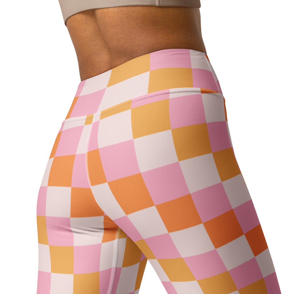 Women's Sunset Checkerboard Buttery Soft Yoga Leggings - Quick Drying, High Waisted Comfort