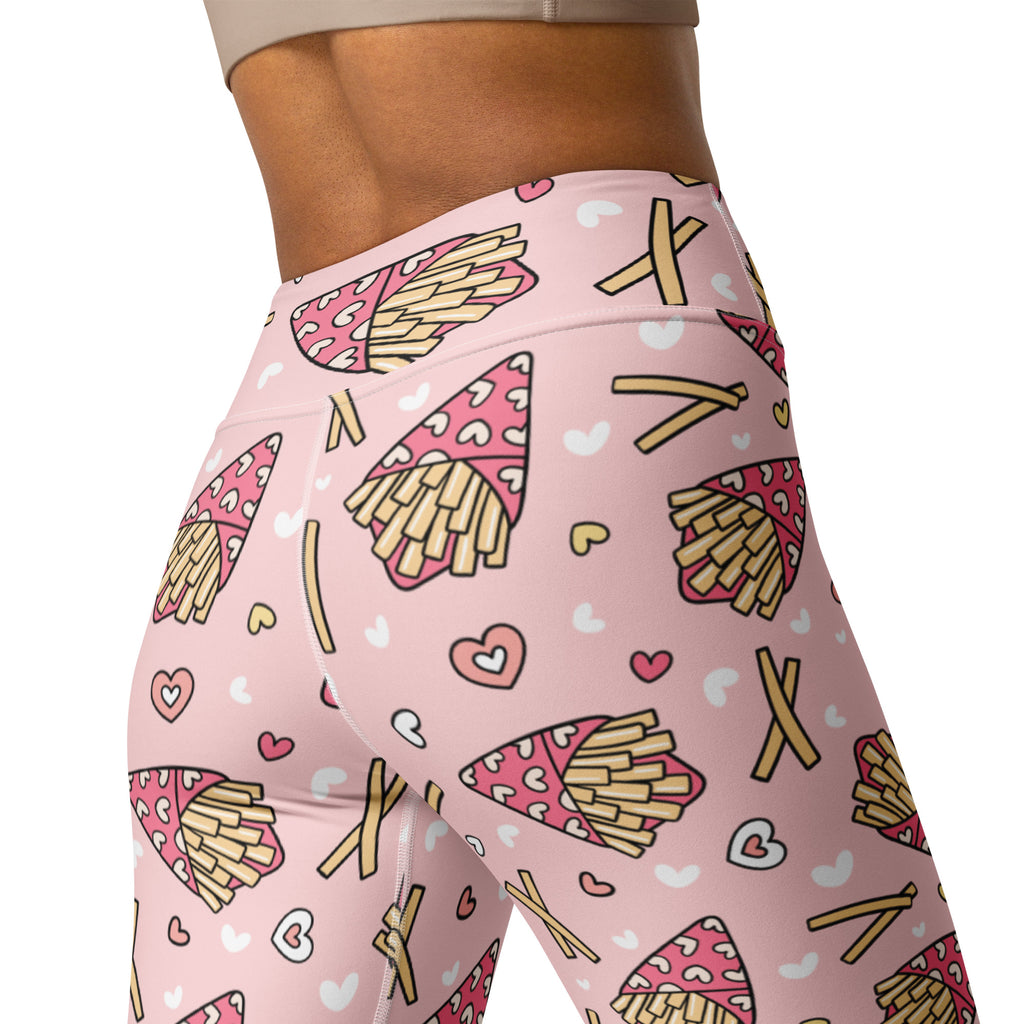 Women's Pink French Fries Buttery Soft Yoga Leggings - Quick Drying, High Waisted Comfort