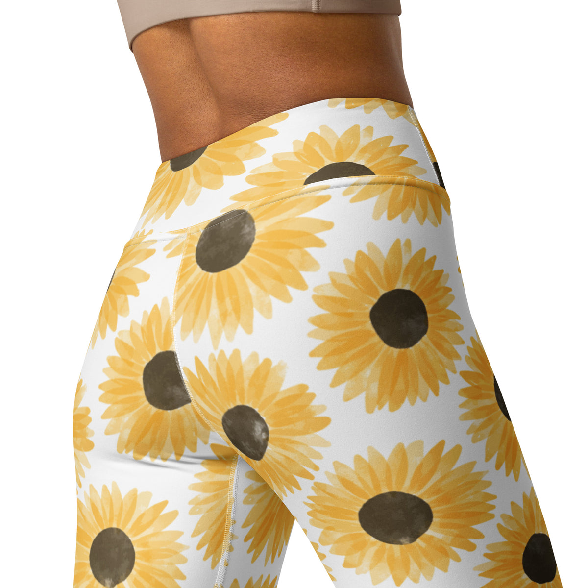Women's Watercolor Sunflower Buttery Soft Yoga Leggings - Quick Drying, High Waisted Comfort
