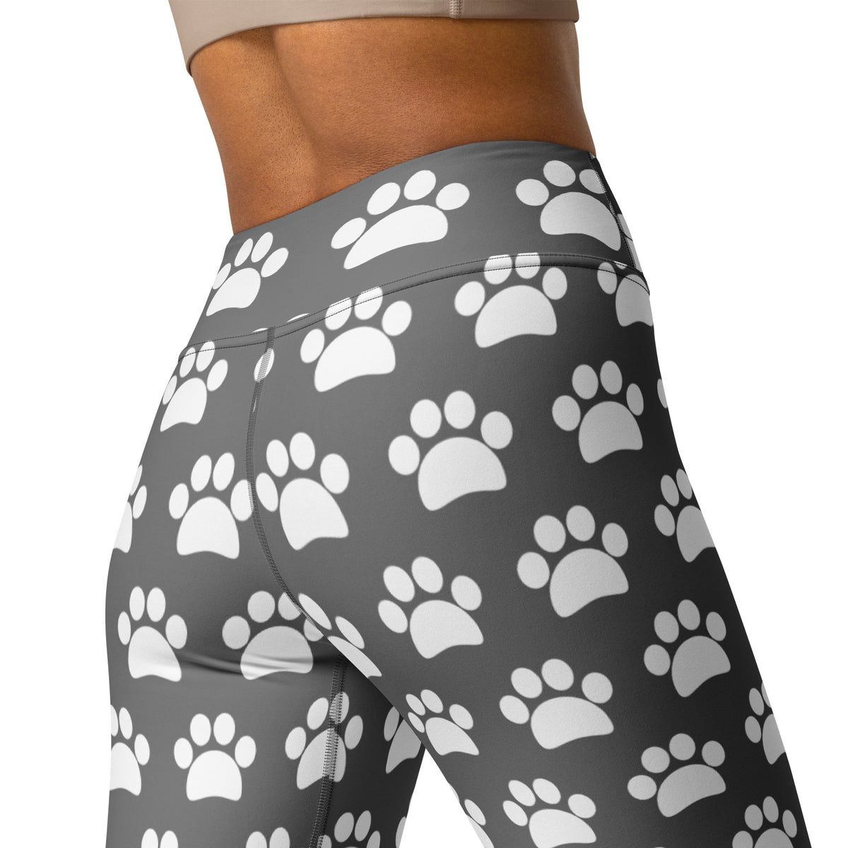 Women's Gray Paw Print Buttery Soft Yoga Leggings - Quick Drying, High Waisted Comfort