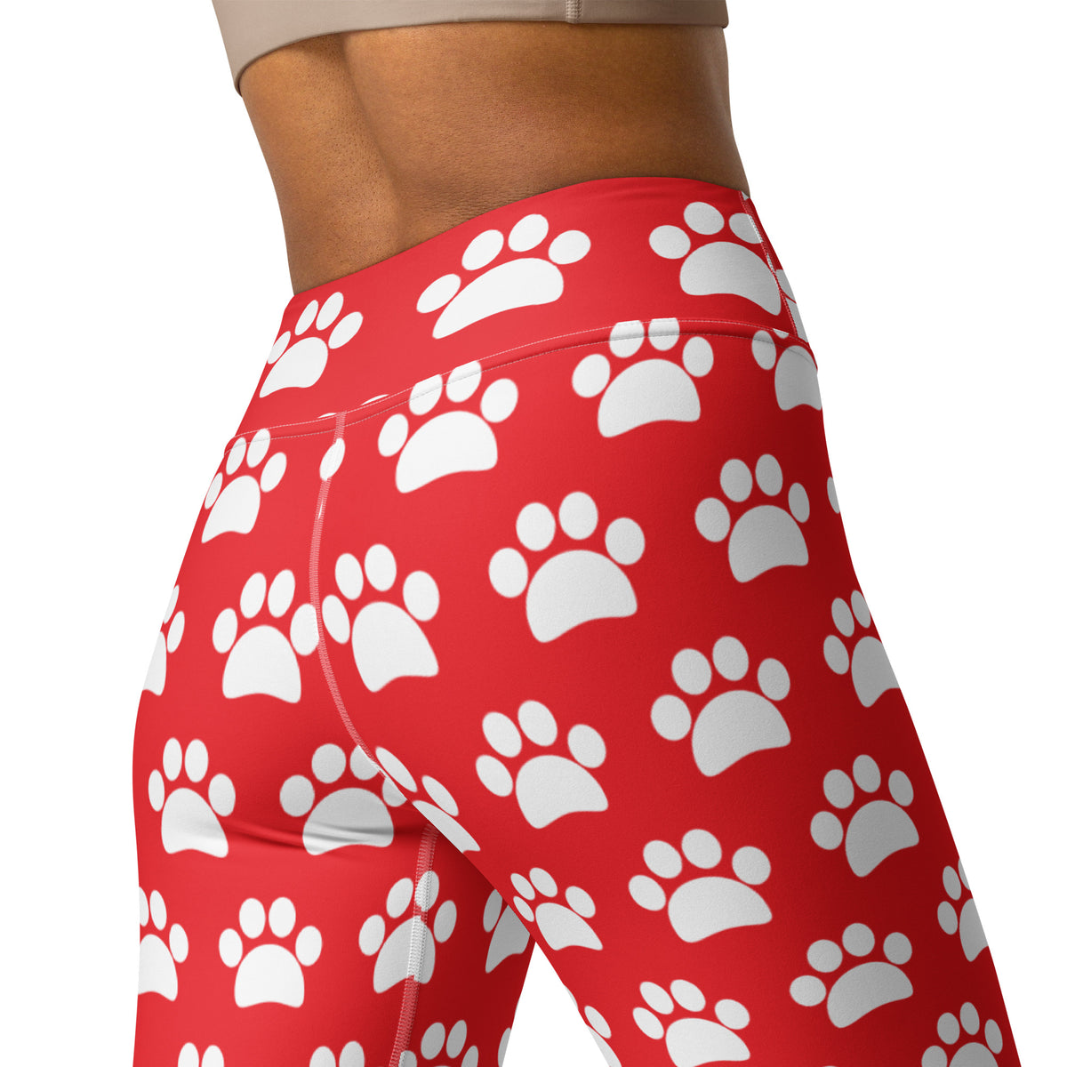 Women's Red Paw Print Buttery Soft Yoga Leggings - Quick Drying, High Waisted Comfort